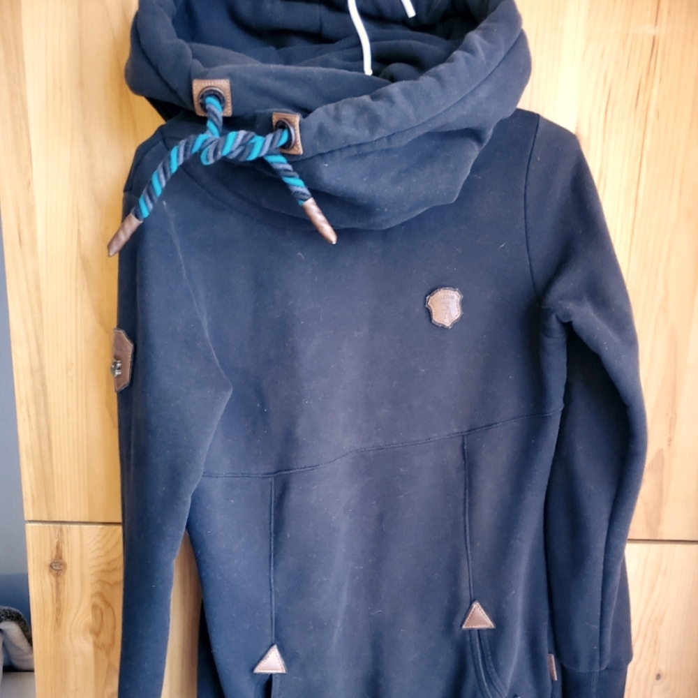 Naketano Brave New Word Women's Black Longline Hoodie Size Small